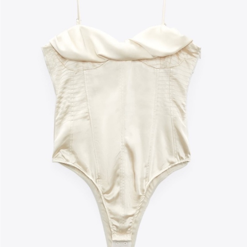 Zara Cream satin bodysuit. adjustable straps, hidden zipper. size medium